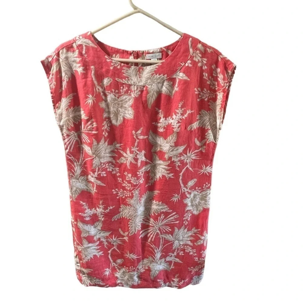 J. Jill Linen Tropical Floral Coral Dress Size Xs